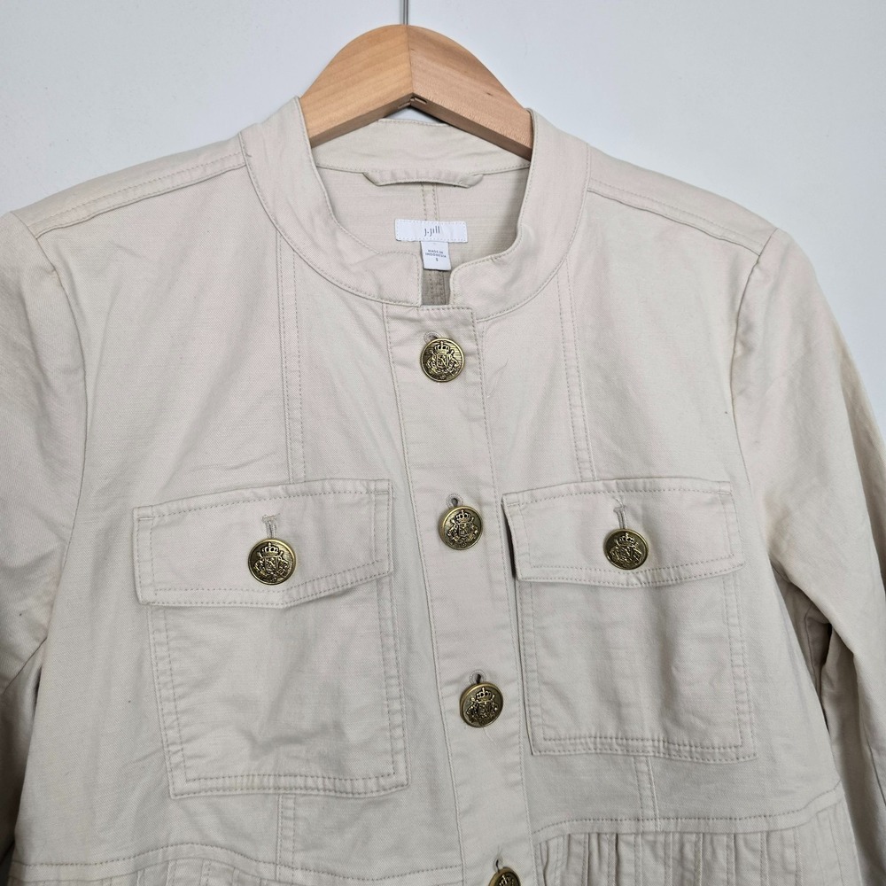 NWT J. Jill Military Peplum Jacket Women's S Beige Gold Button Preppy Classic - Picture 3 of 12